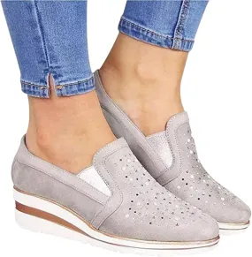 Ladmiple Sneakers For Women Walking Shoes Wide Width Sparkly Sneakers Slip On Dressy Summer Glitter Rhinestone Loafers