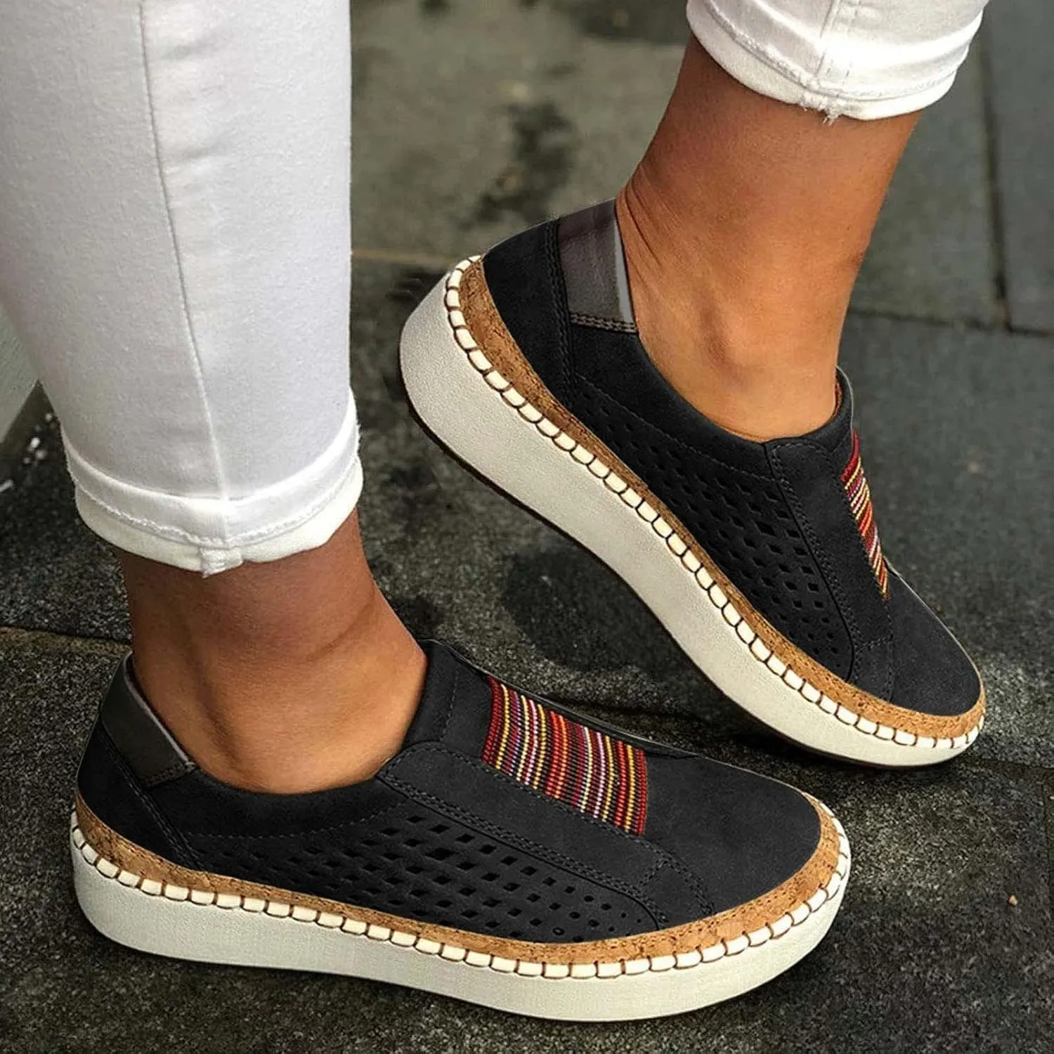 Lausiuoe Christmas Shoes For Women Flats Loafers Slip On Fashion Canvas Sneakers Casual Comfort Non-Slip Walking Shoes