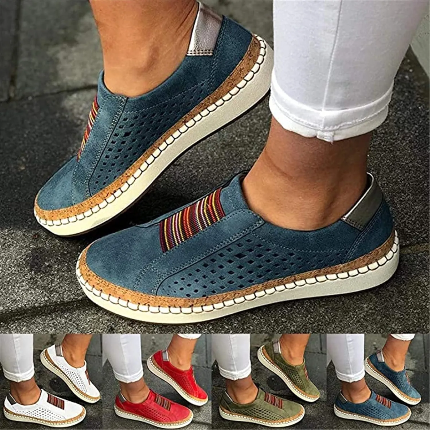 Lausiuoe Christmas Shoes For Women Flats Loafers Slip On Fashion Canvas Sneakers Casual Comfort Non-Slip Walking Shoes