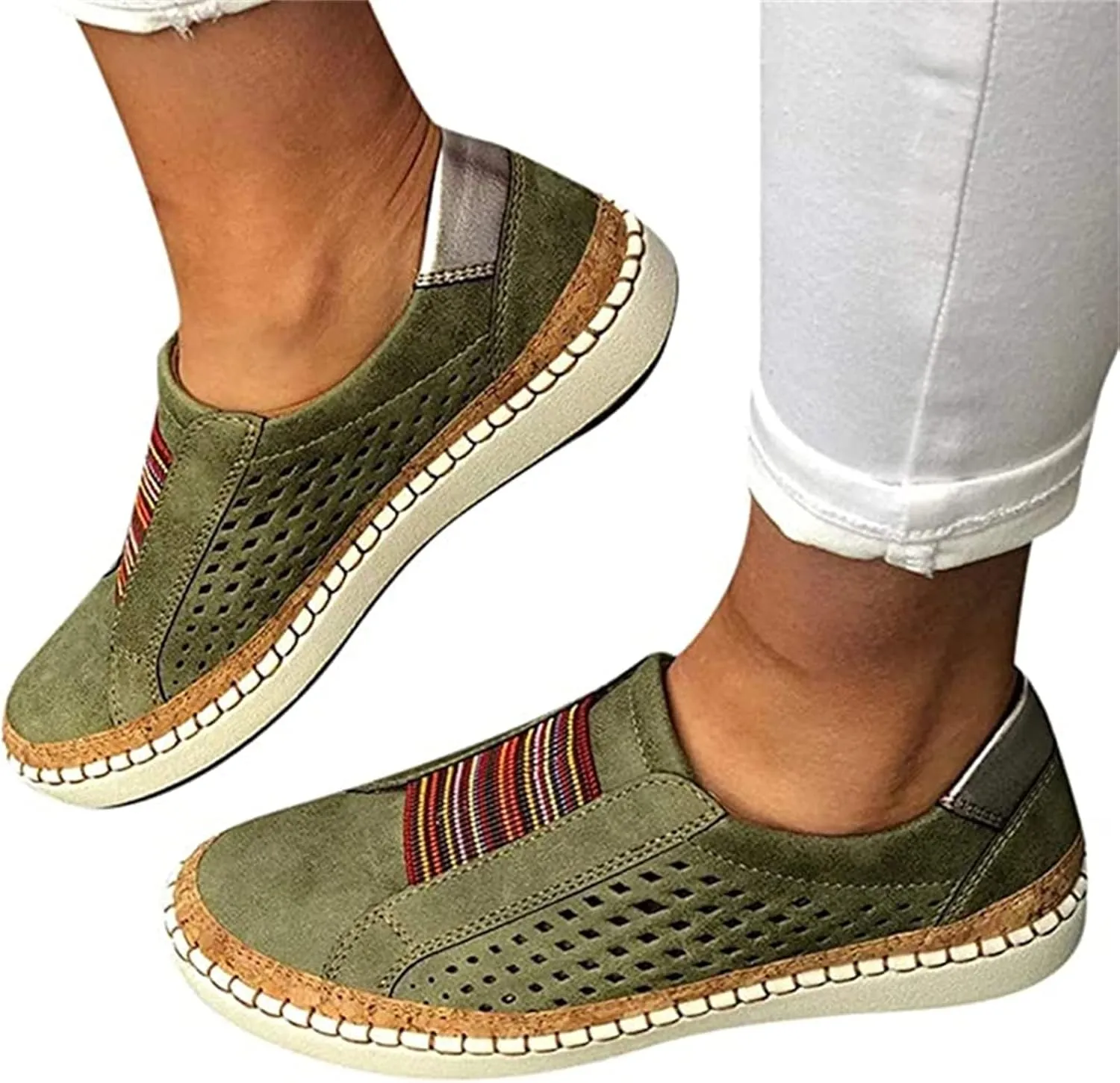 Lausiuoe Shoes For Women Dressy Flats Canvas Loafers Slip on Low Top Non Slip Fashion Casual Classic Soft Walking Sneakers