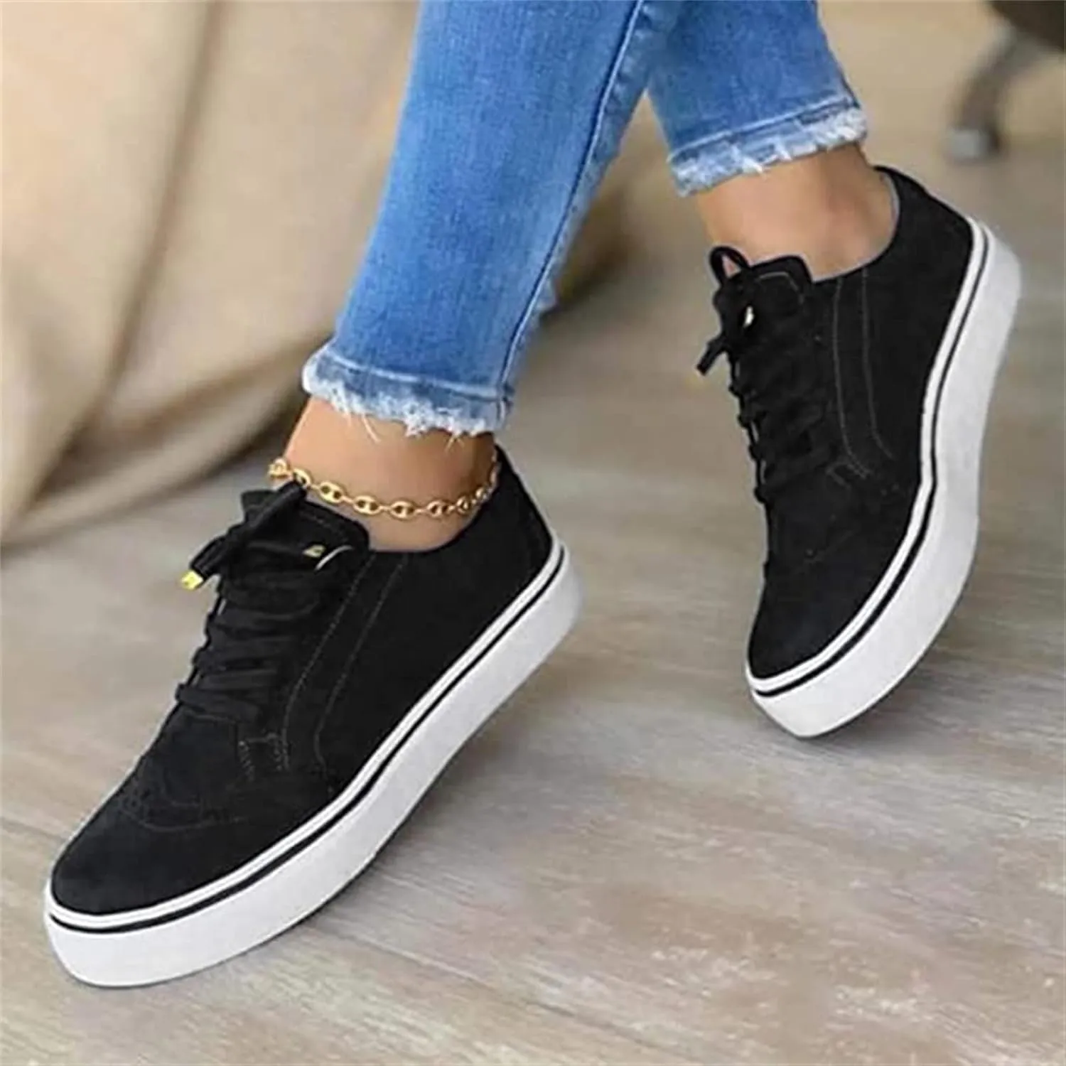 Lausiuoe Shoes For Women Sneakers Trendy Slip on Low Top Canvas Walking Shoes Non Slip Fashion Casual Flat Loafers