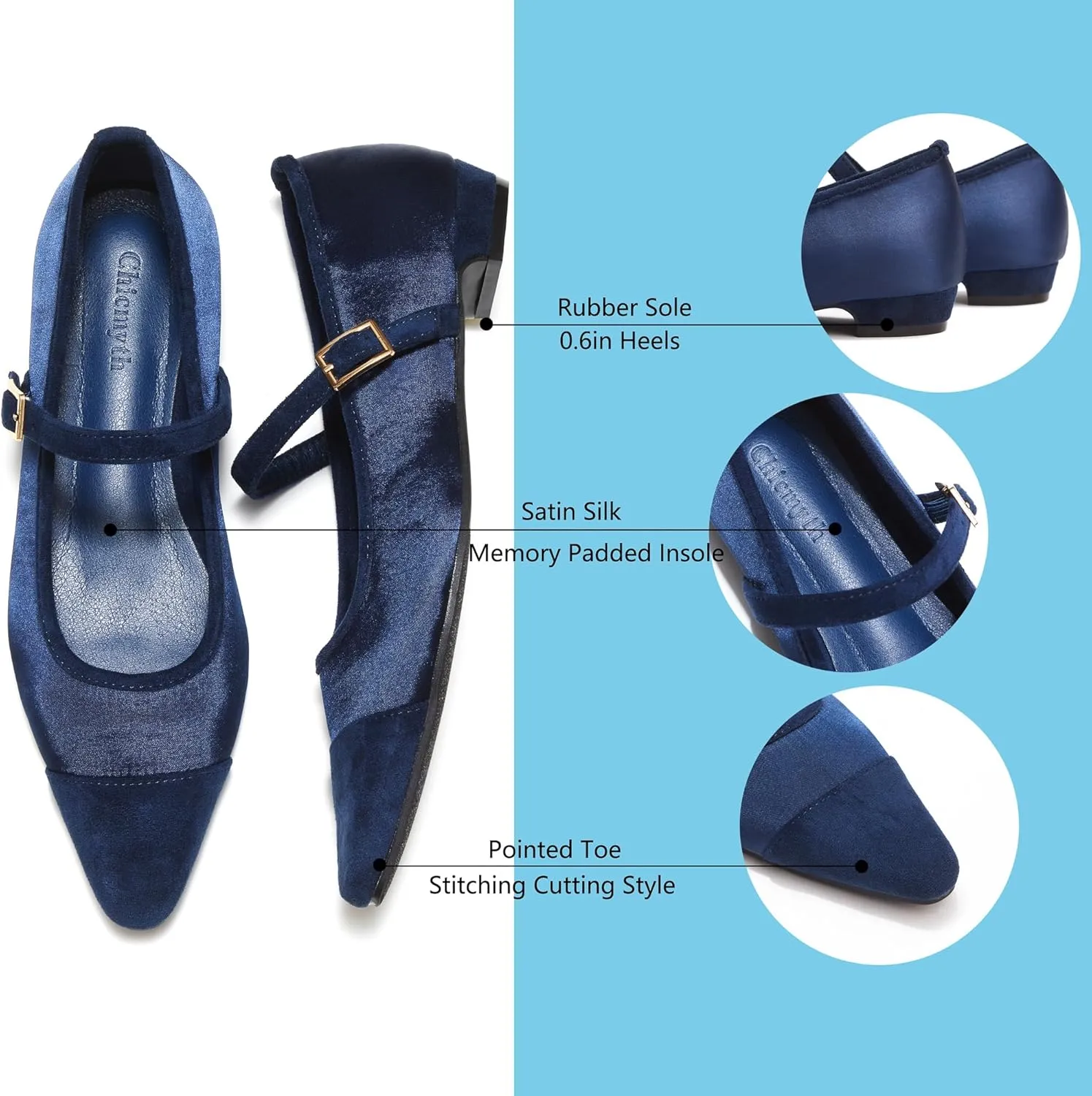 Mary Jane Flats;Two Tones Pointed Toe Ballet Flats;Fashion Mary Jane Shoes.