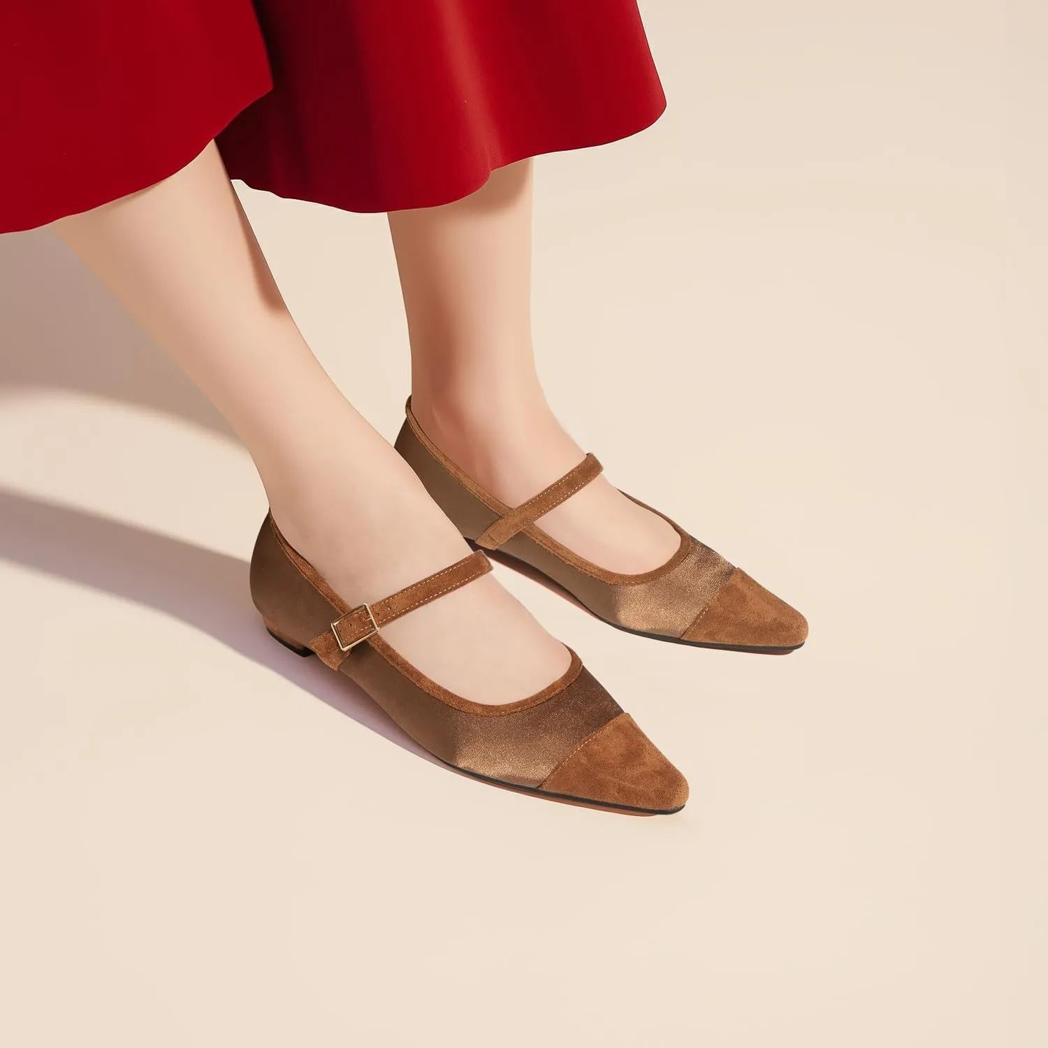Mary Jane Flats;Two Tones Pointed Toe Ballet Flats;Fashion Mary Jane Shoes.
