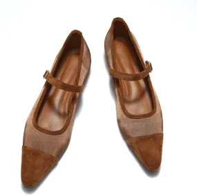 Mary Jane Flats;Two Tones Pointed Toe Ballet Flats;Fashion Mary Jane Shoes.
