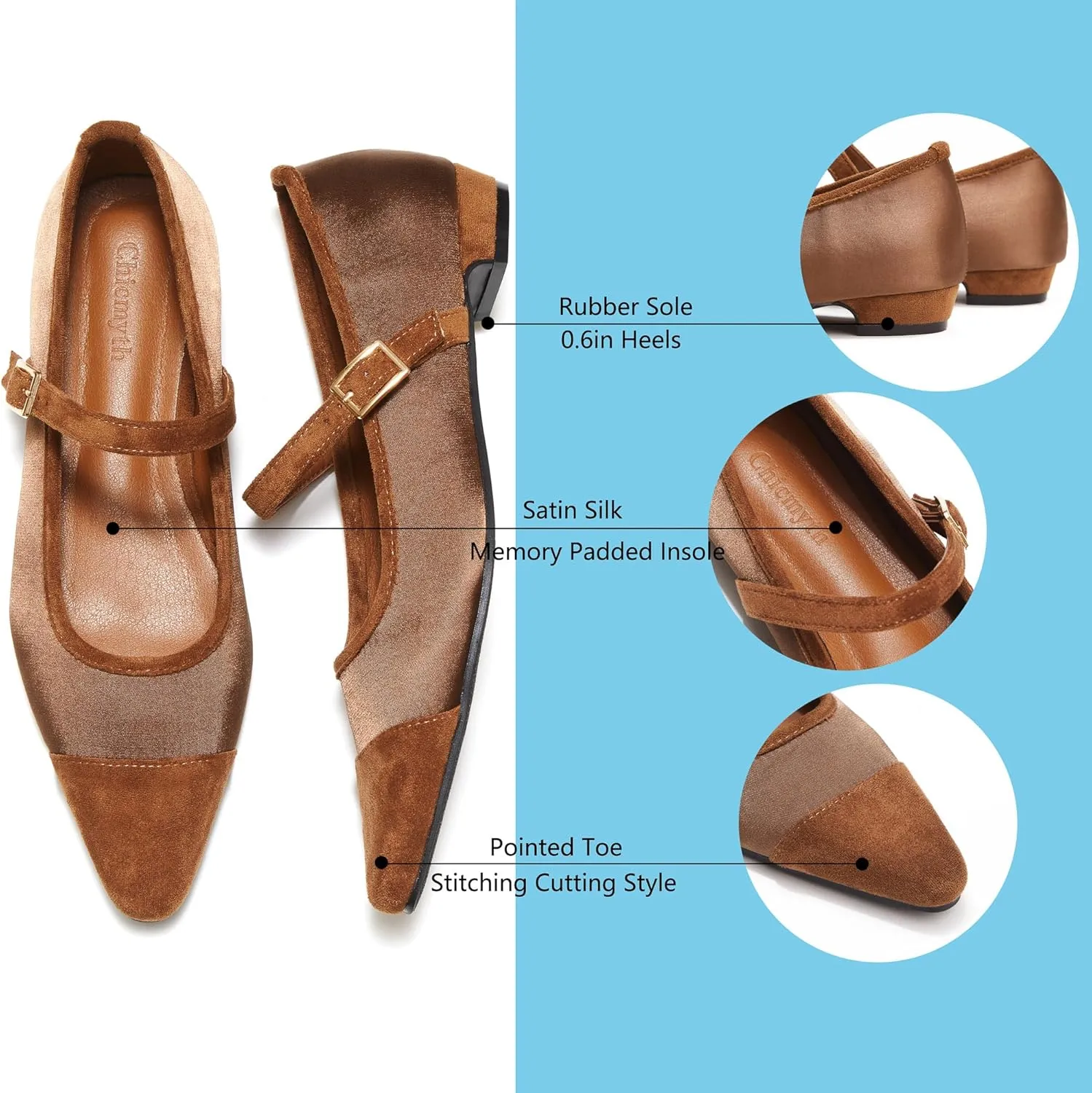Mary Jane Flats;Two Tones Pointed Toe Ballet Flats;Fashion Mary Jane Shoes.