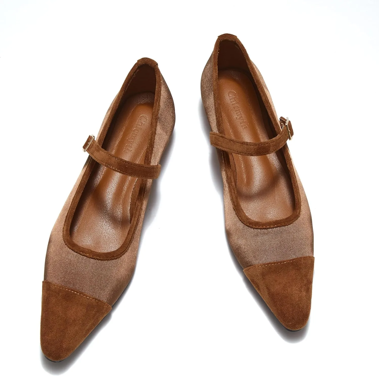 Mary Jane Flats;Two Tones Pointed Toe Ballet Flats;Fashion Mary Jane Shoes.