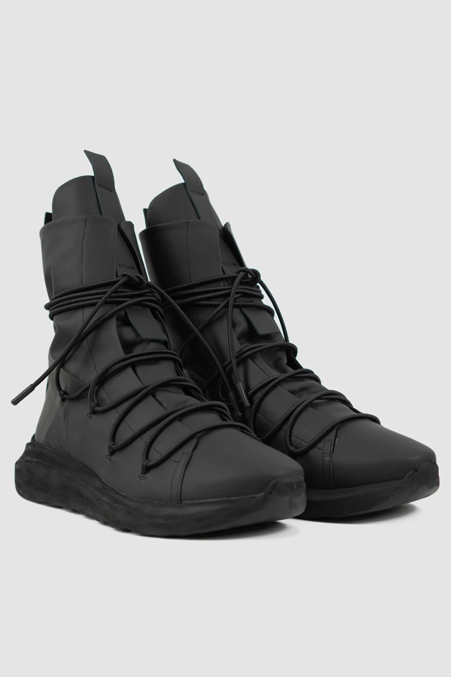 Matte Calf Leather All-Over Lacing Sock Sneakers