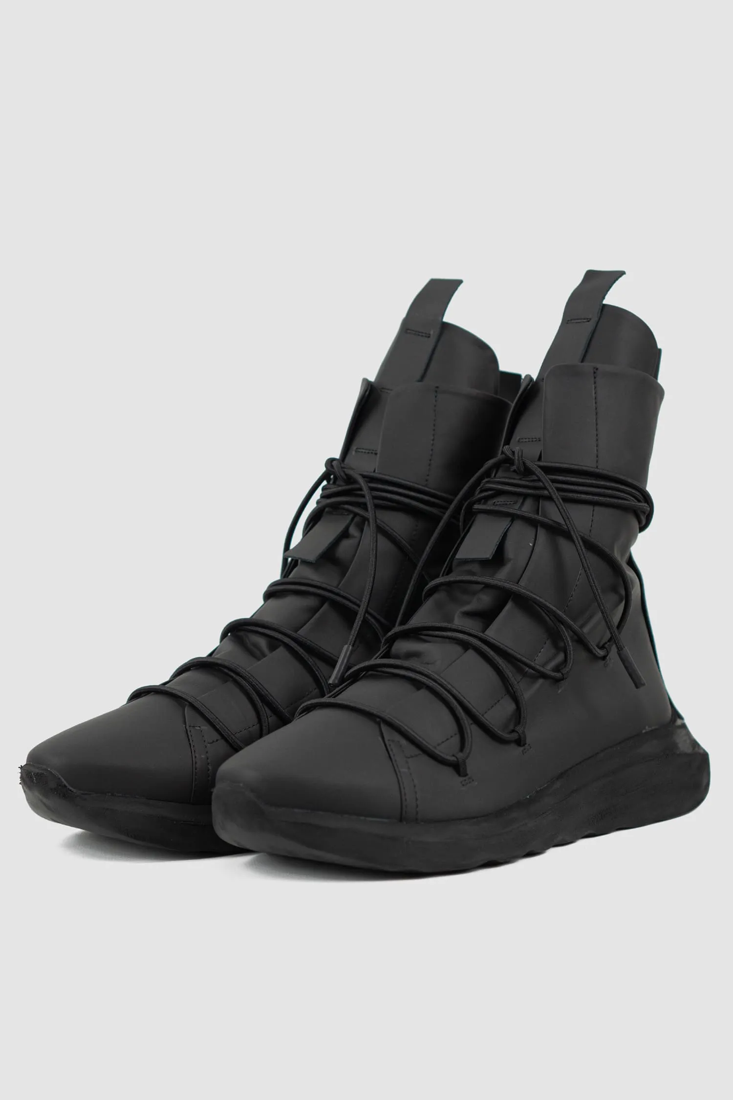 Matte Calf Leather All-Over Lacing Sock Sneakers