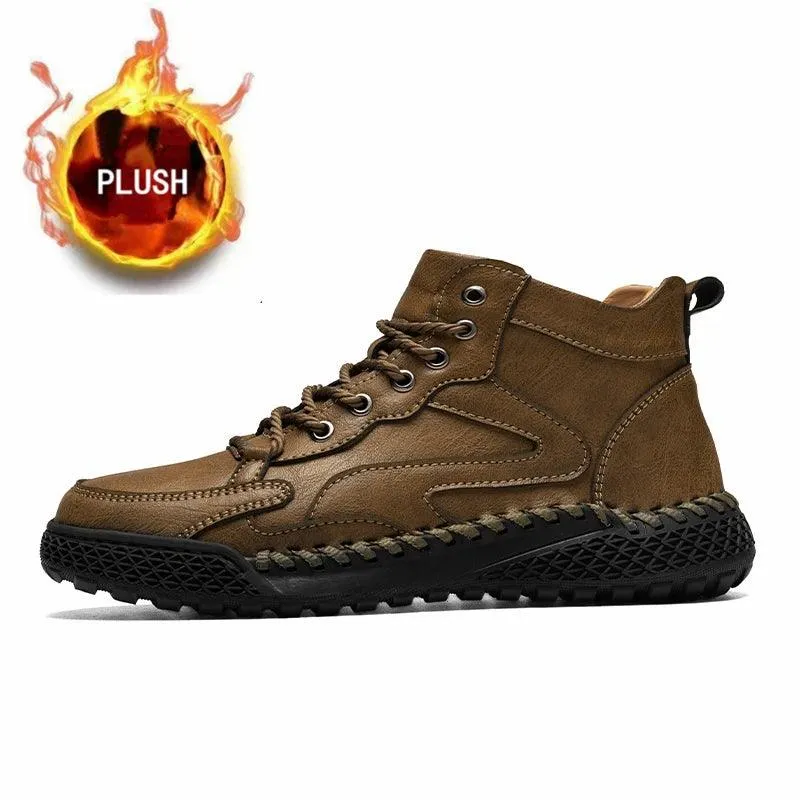 Men's High-Top Hiking Non-Slip Plush-Lined Genuine Leather Winter Snow Boots