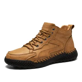 Men's High-Top Hiking Non-Slip Plush-Lined Genuine Leather Winter Snow Boots