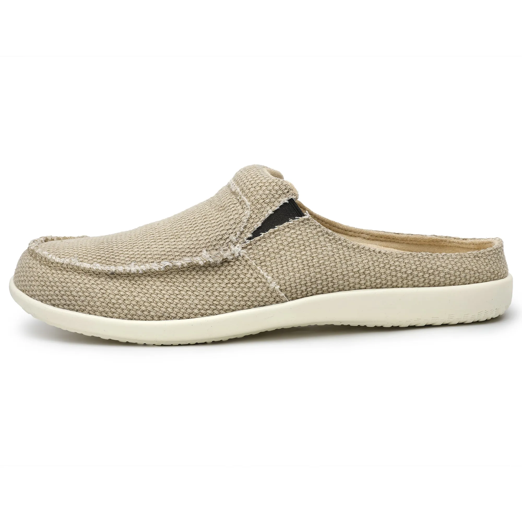 Mens Slippers with Arch Support, Canvas House Slipper for Men with Velvet Lining, Slip On Clog, Indoor Outdoor House Shoes with Anti-Skid Rubber Sole