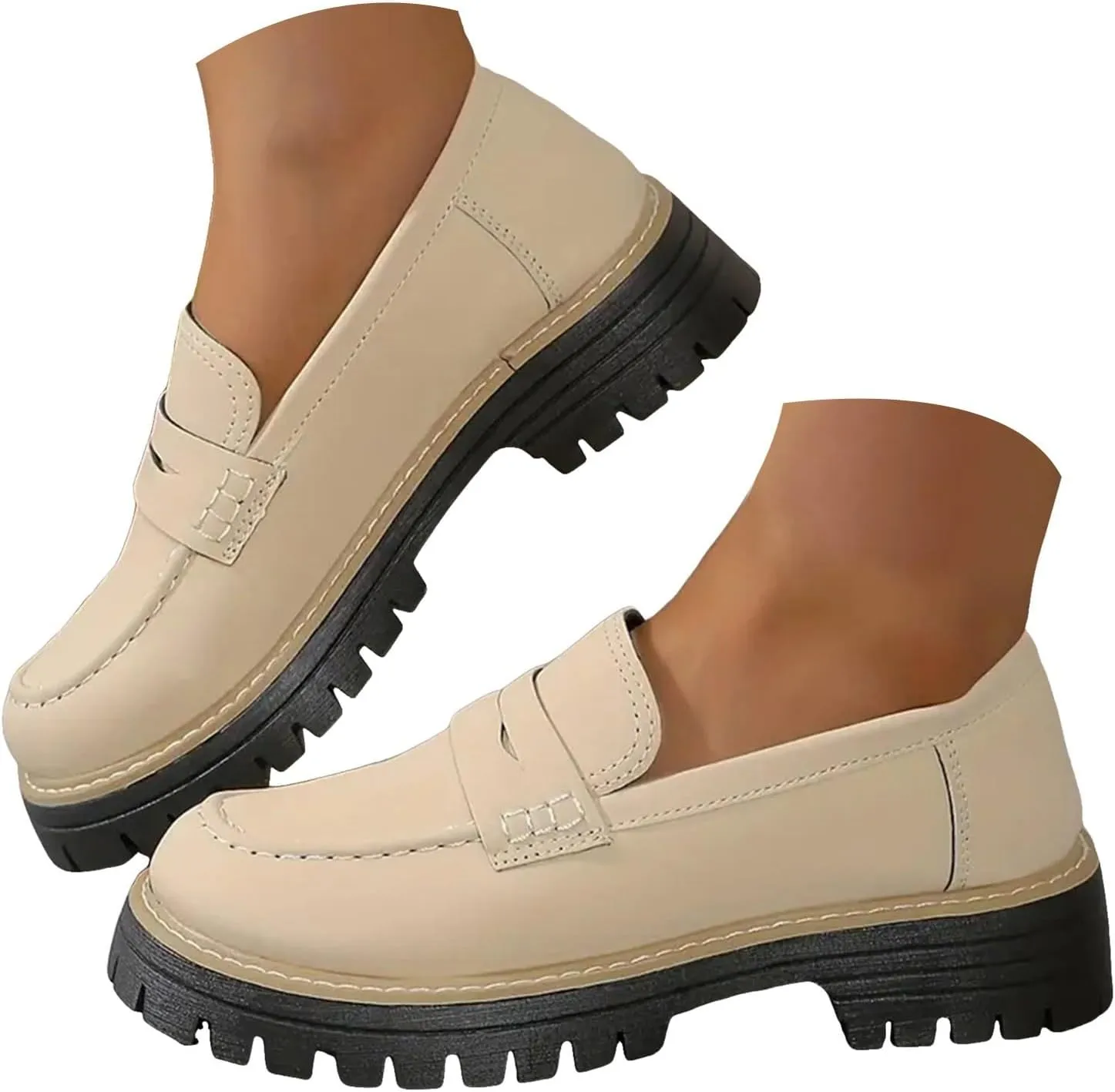 Orthoture-Orthopedic Platform Loafers Loafers Chunky Heel Slip-on Round Toe Comfort Loafer Platform Lightweight Loafers