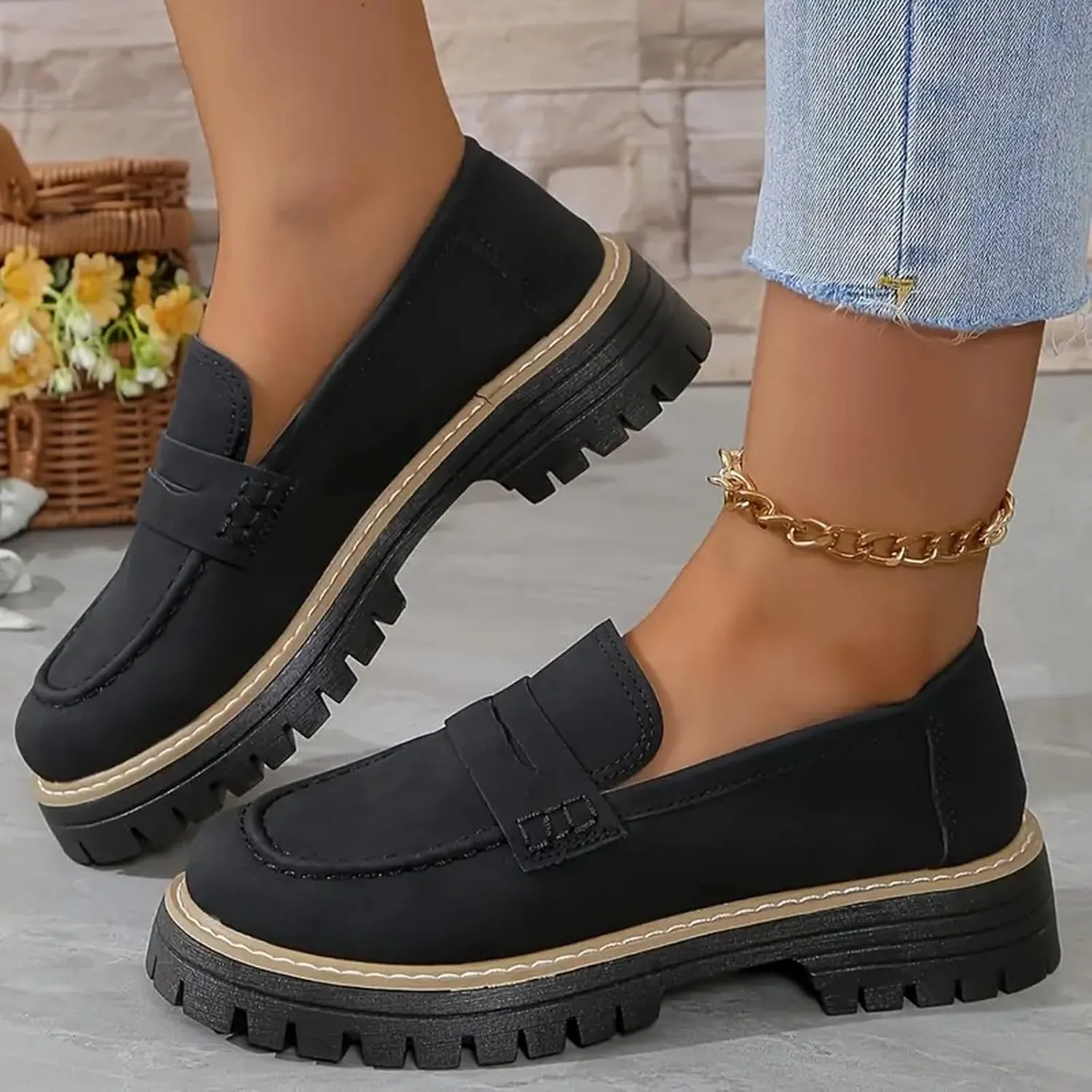 Orthoture-Orthopedic Platform Loafers Loafers Chunky Heel Slip-on Round Toe Comfort Loafer Platform Lightweight Loafers