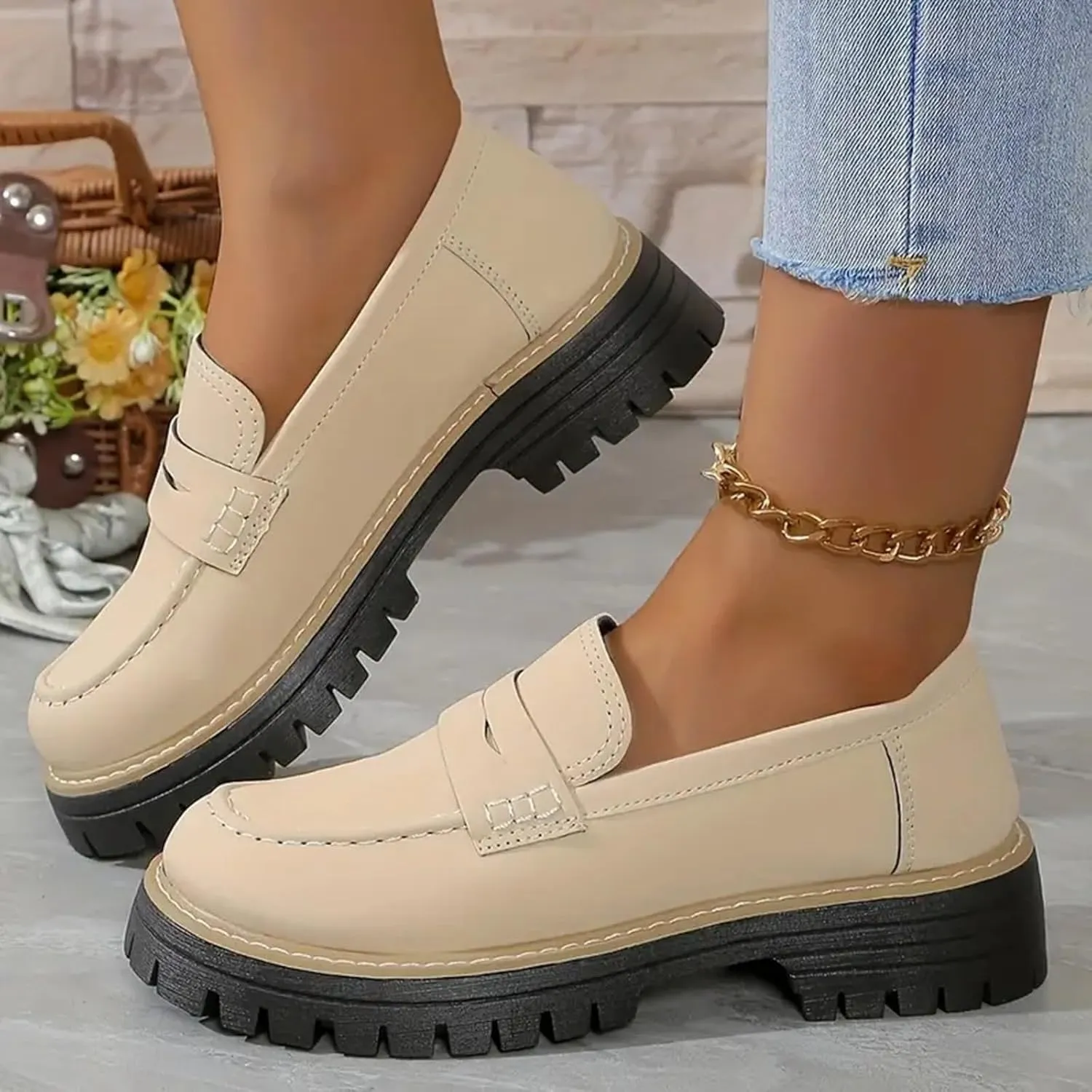 Orthoture-Orthopedic Platform Loafers Loafers Chunky Heel Slip-on Round Toe Comfort Loafer Platform Lightweight Loafers