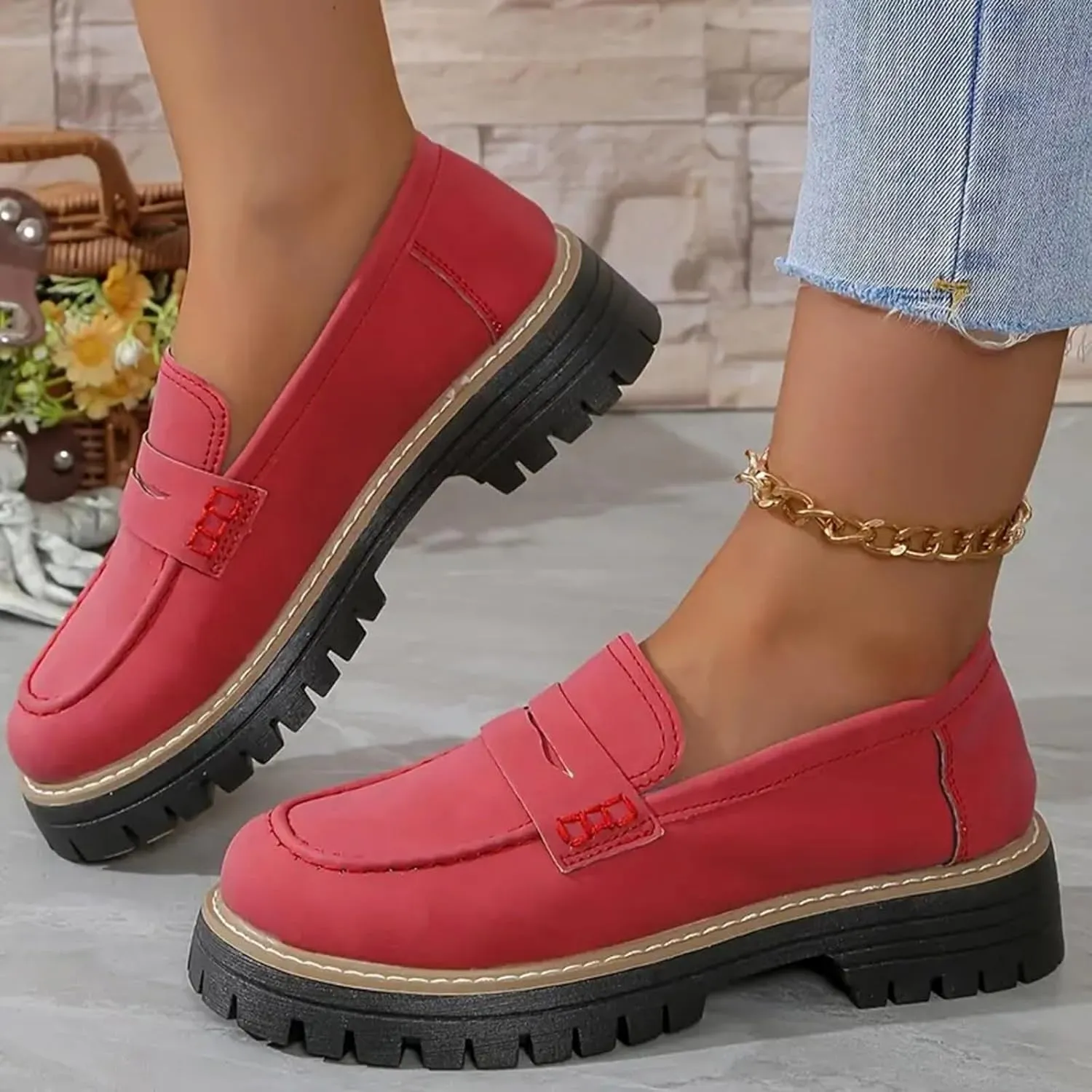 Orthoture-Orthopedic Platform Loafers Loafers Chunky Heel Slip-on Round Toe Comfort Loafer Platform Lightweight Loafers