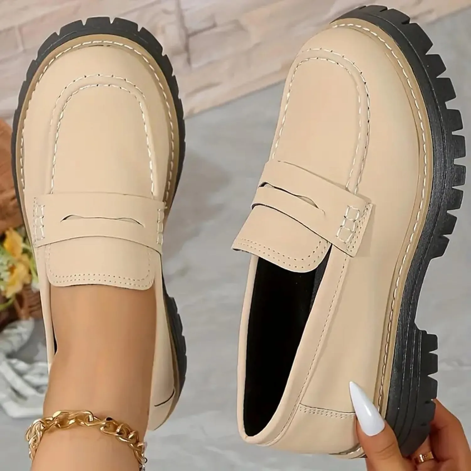 Orthoture-Orthopedic Platform Loafers Loafers Chunky Heel Slip-on Round Toe Comfort Loafer Platform Lightweight Loafers