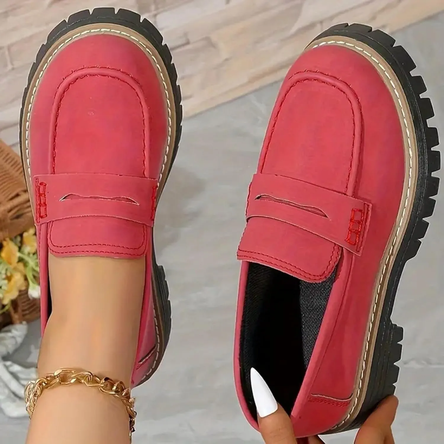 Orthoture-Orthopedic Platform Loafers Loafers Chunky Heel Slip-on Round Toe Comfort Loafer Platform Lightweight Loafers