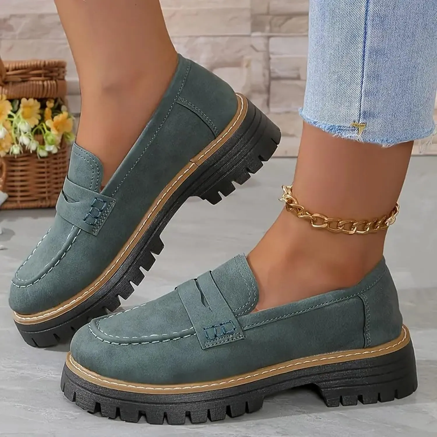 Orthoture-Orthopedic Platform Loafers Womens Round Toe Walking Shoes Platform Loafers Lug Sole Loafers for Ladies
