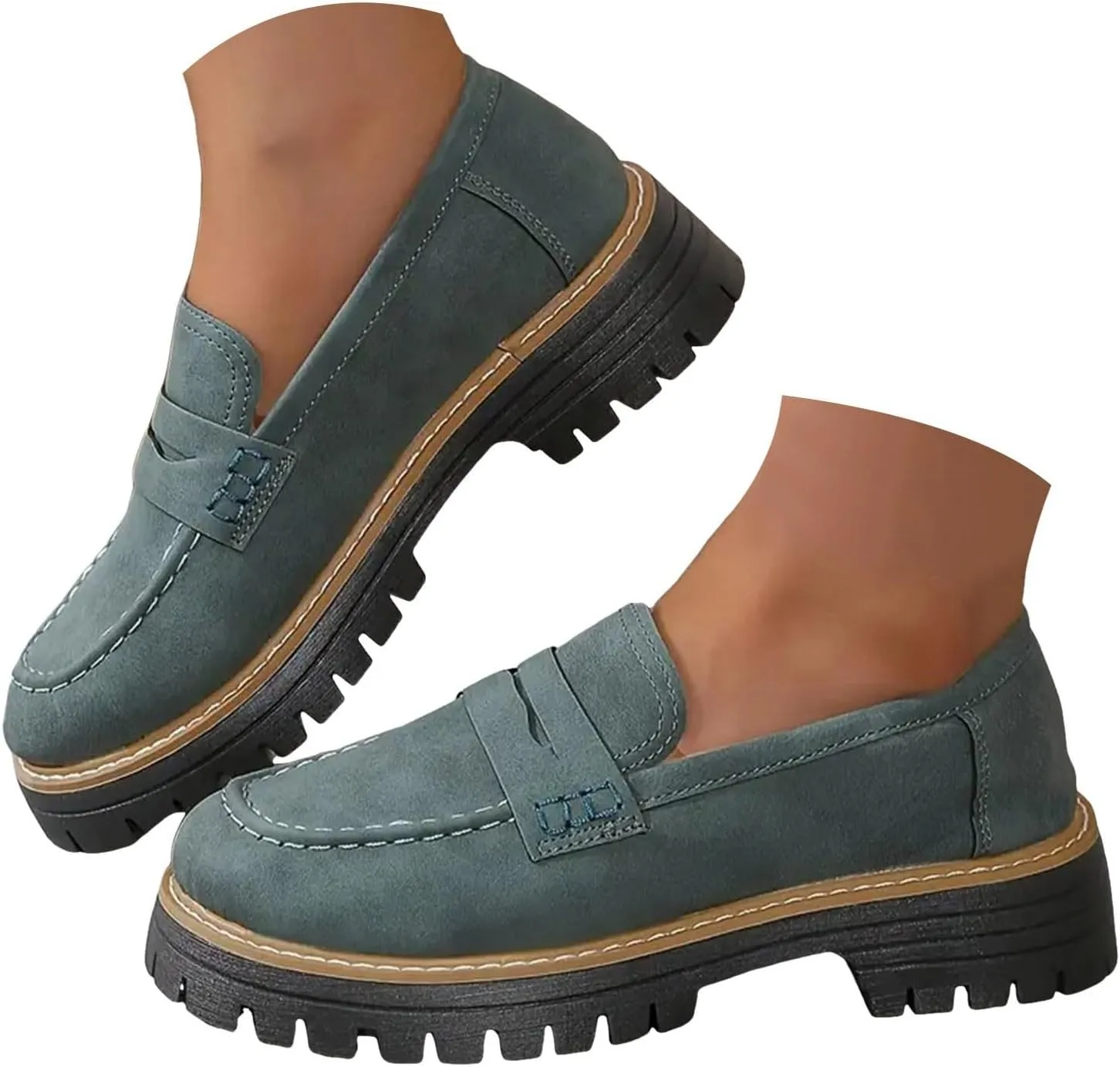 Orthoture-Orthopedic Platform Loafers Womens Round Toe Walking Shoes Platform Loafers Lug Sole Loafers for Ladies