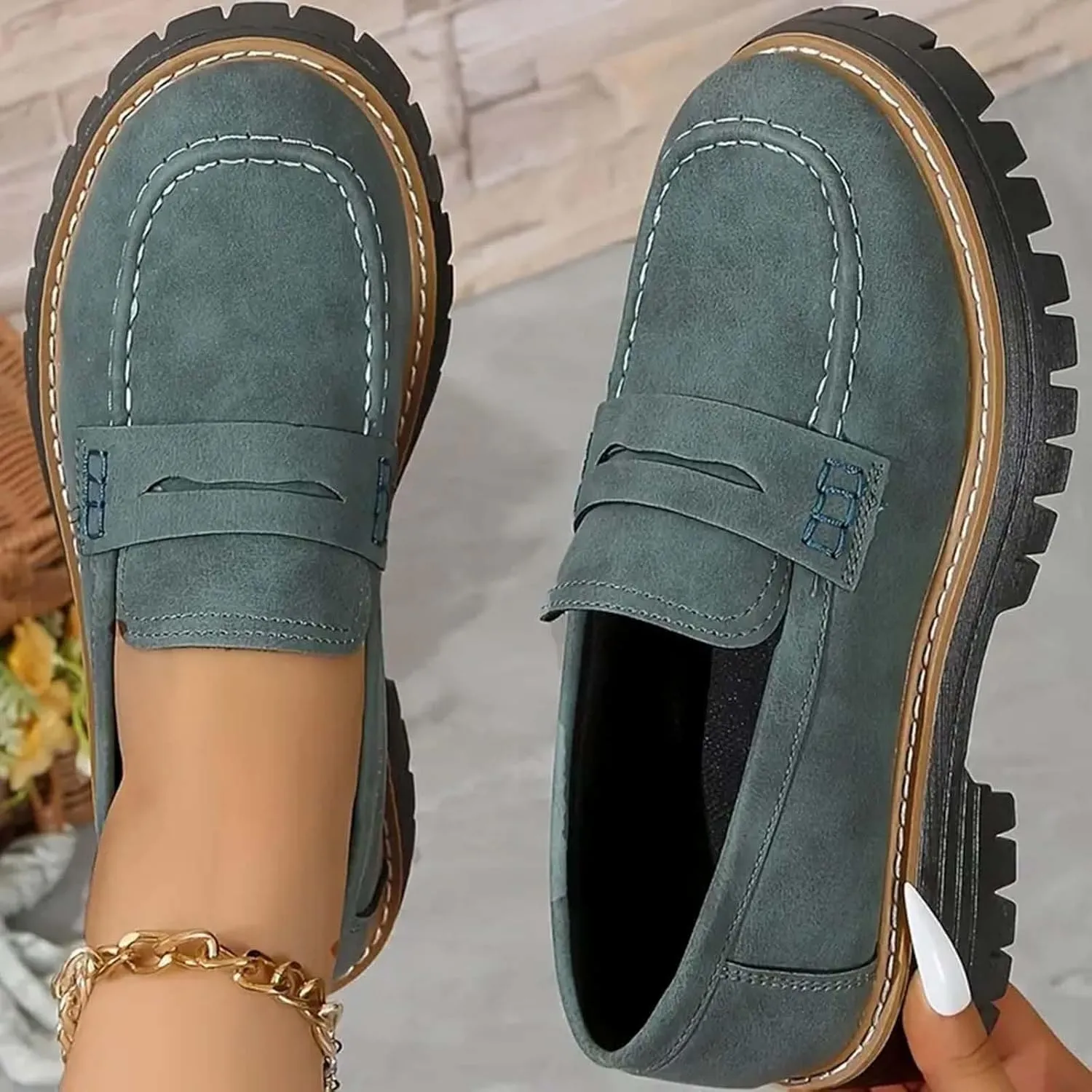 Orthoture-Orthopedic Platform Loafers Womens Round Toe Walking Shoes Platform Loafers Lug Sole Loafers for Ladies