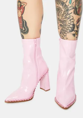 Pink Edita Rhinestone Patent Booties