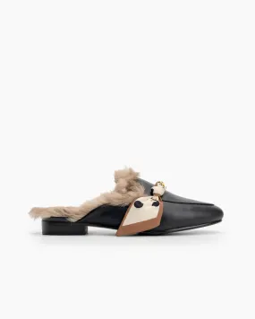 Ribbon Decor Flat Fur Comfortable Slippers Mules