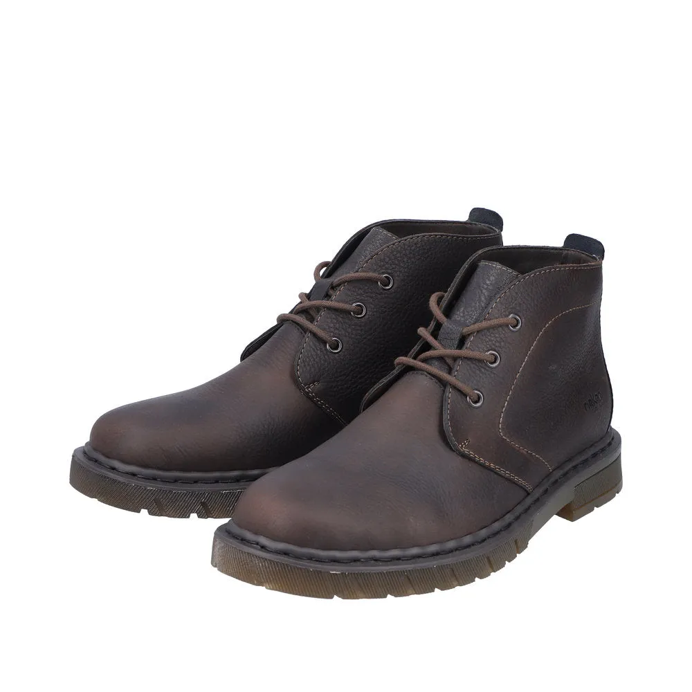 Rieker 31640-25 Mens Brown Leather Lace Up Ankle Boots