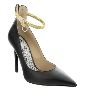 Roberto Cavalli Class  Black/Gold Leather Ankle Strap High Heel  Pump-