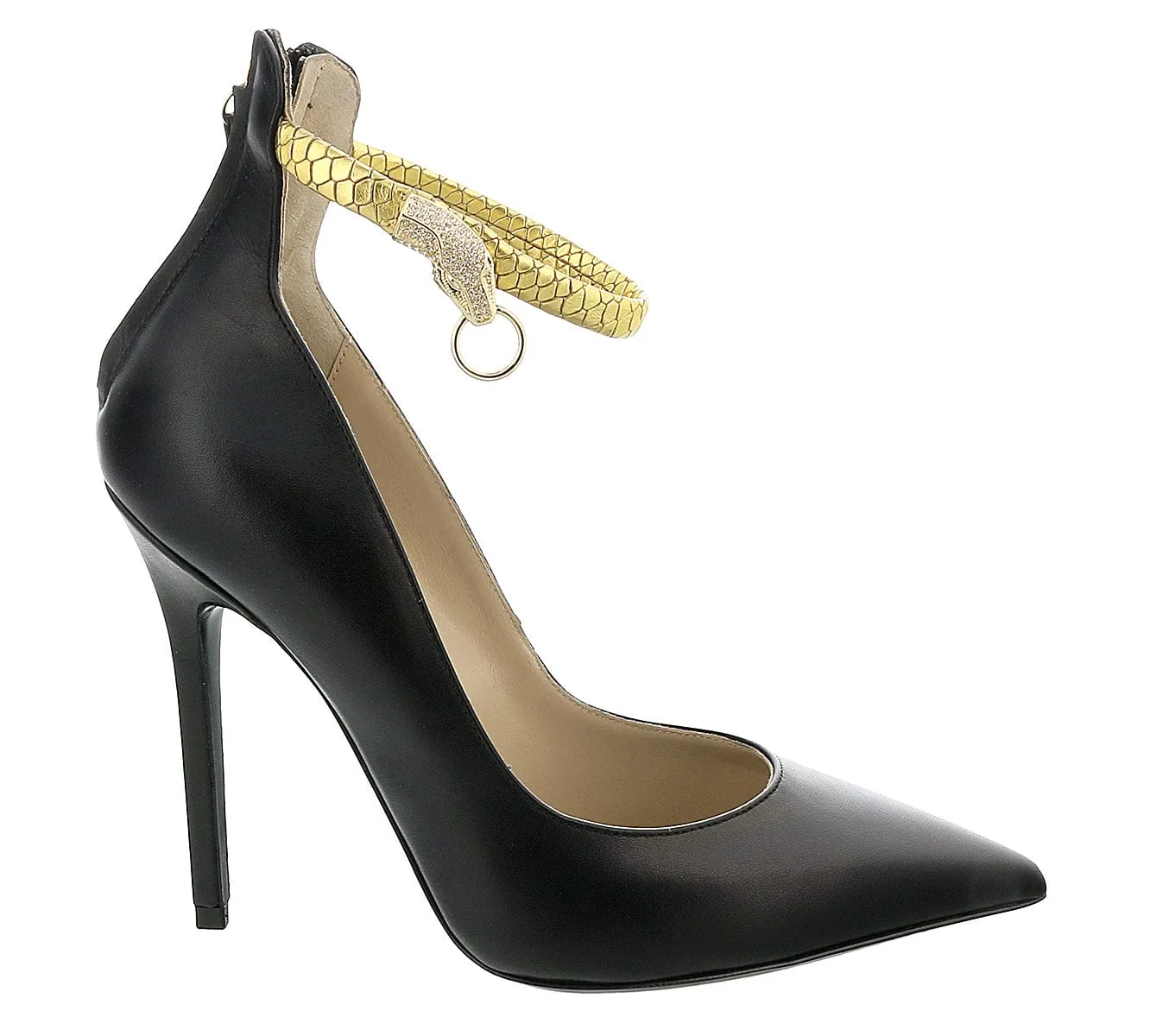 Roberto Cavalli Class  Black/Gold Leather Ankle Strap High Heel  Pump-