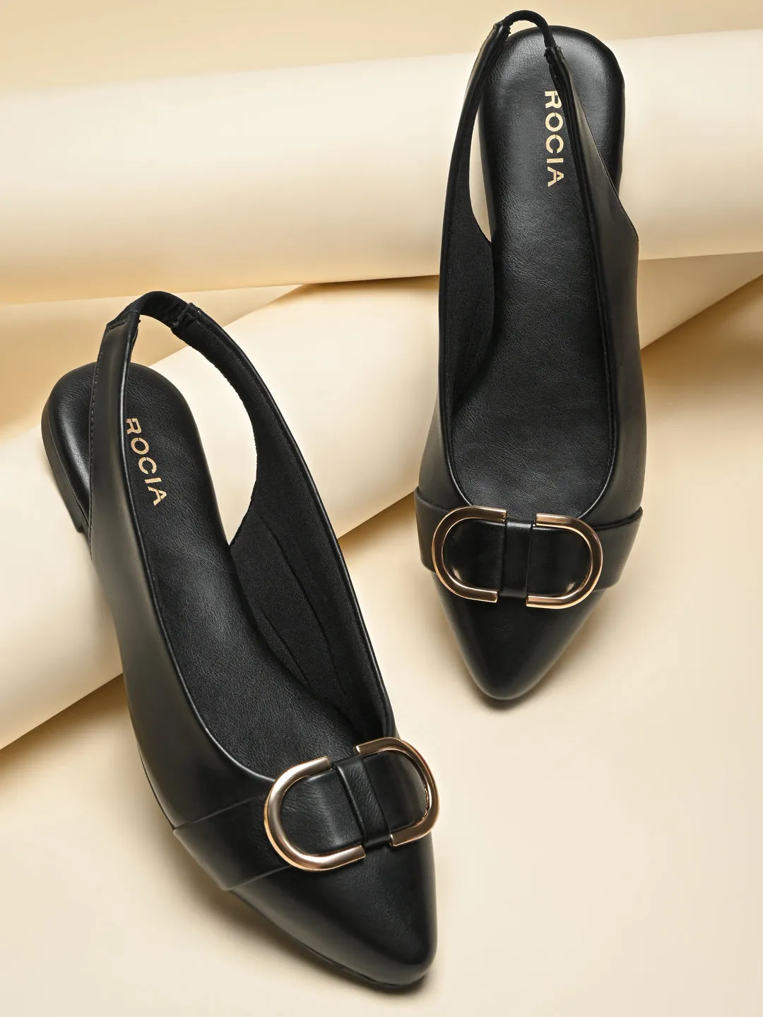 Rocia By Regal Black Women Buckled Flat Slingbacks