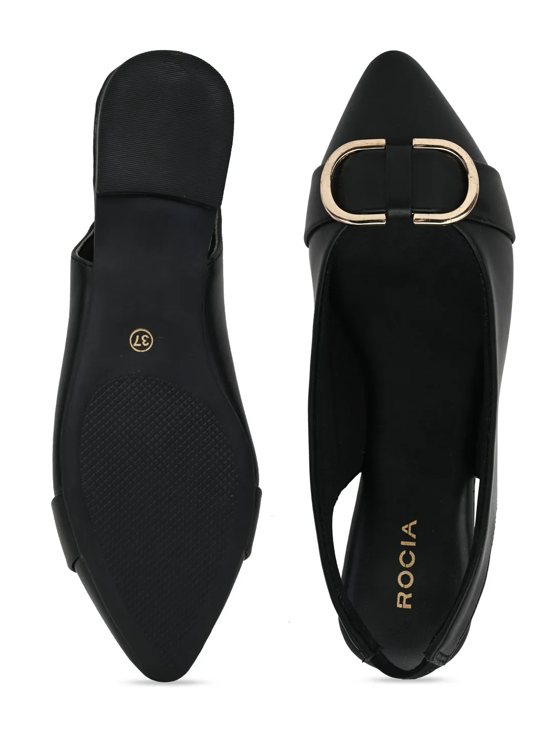 Rocia By Regal Black Women Buckled Flat Slingbacks