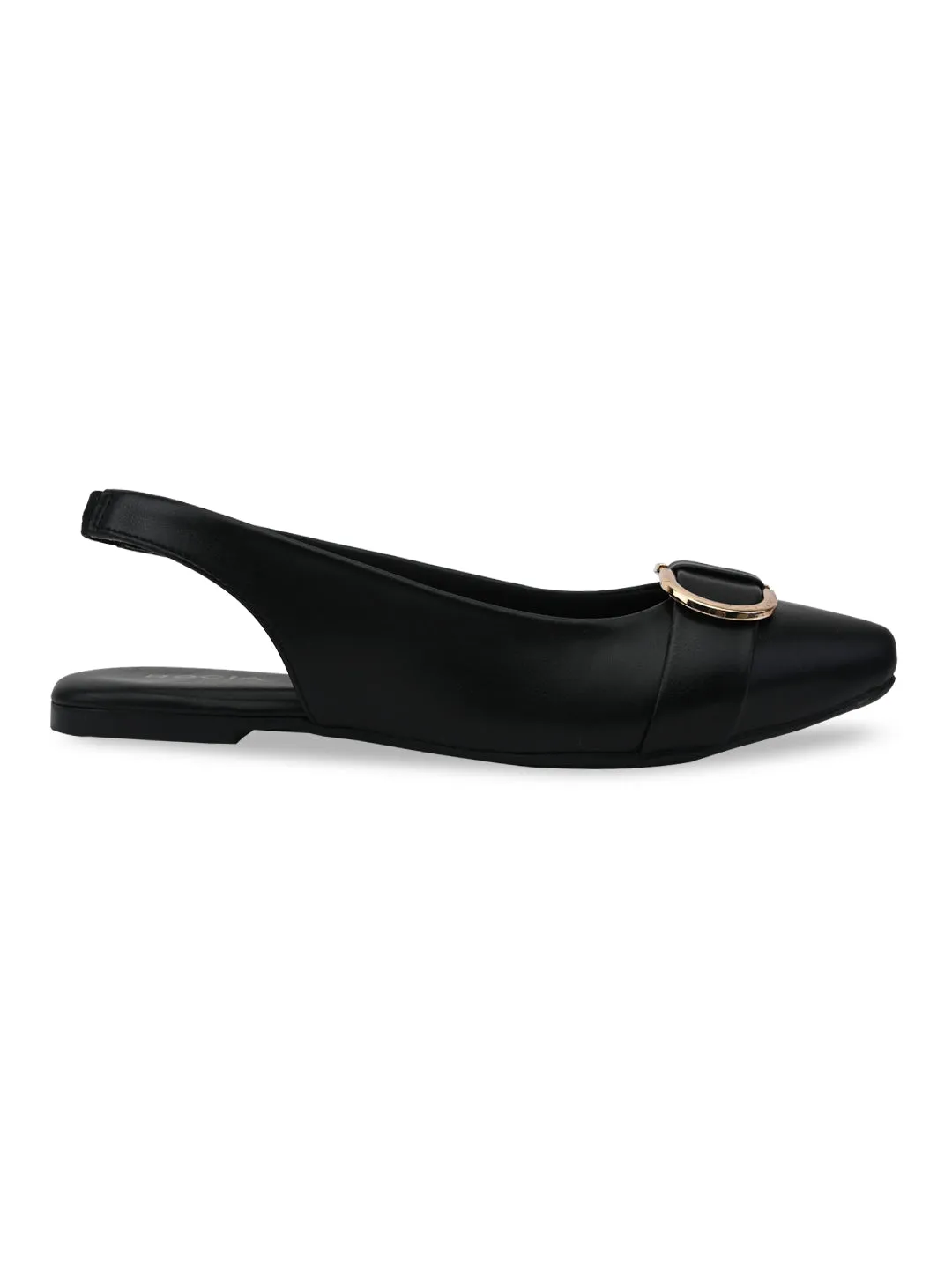 Rocia By Regal Black Women Buckled Flat Slingbacks