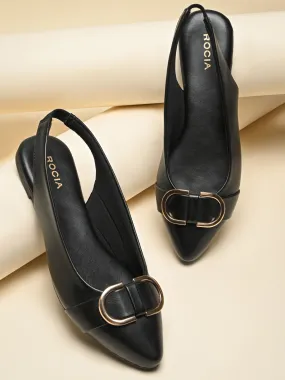 Rocia By Regal Black Women Buckled Flat Slingbacks