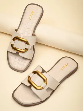 Rocia By Regal Cream Women Casual Buckled Flats
