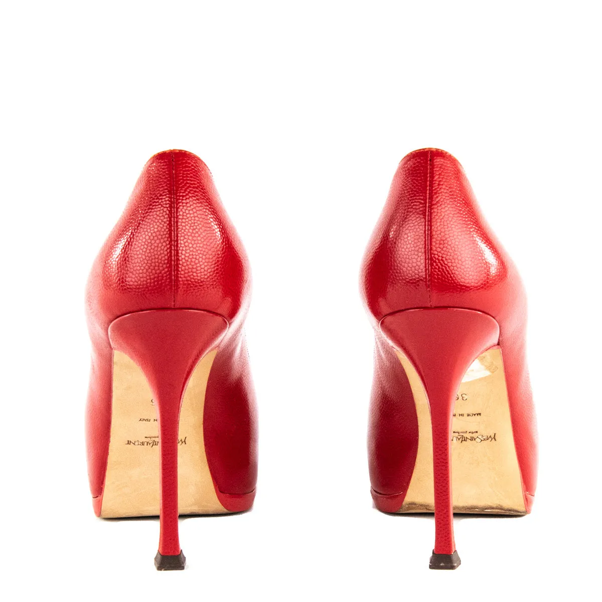 Saint Laurent Red Leather Tribtoo Platform Pumps Size US 6 | EU 36