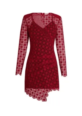SELF-PORTRAIT - Red Asymmetric Party Cocktail Mini Lace