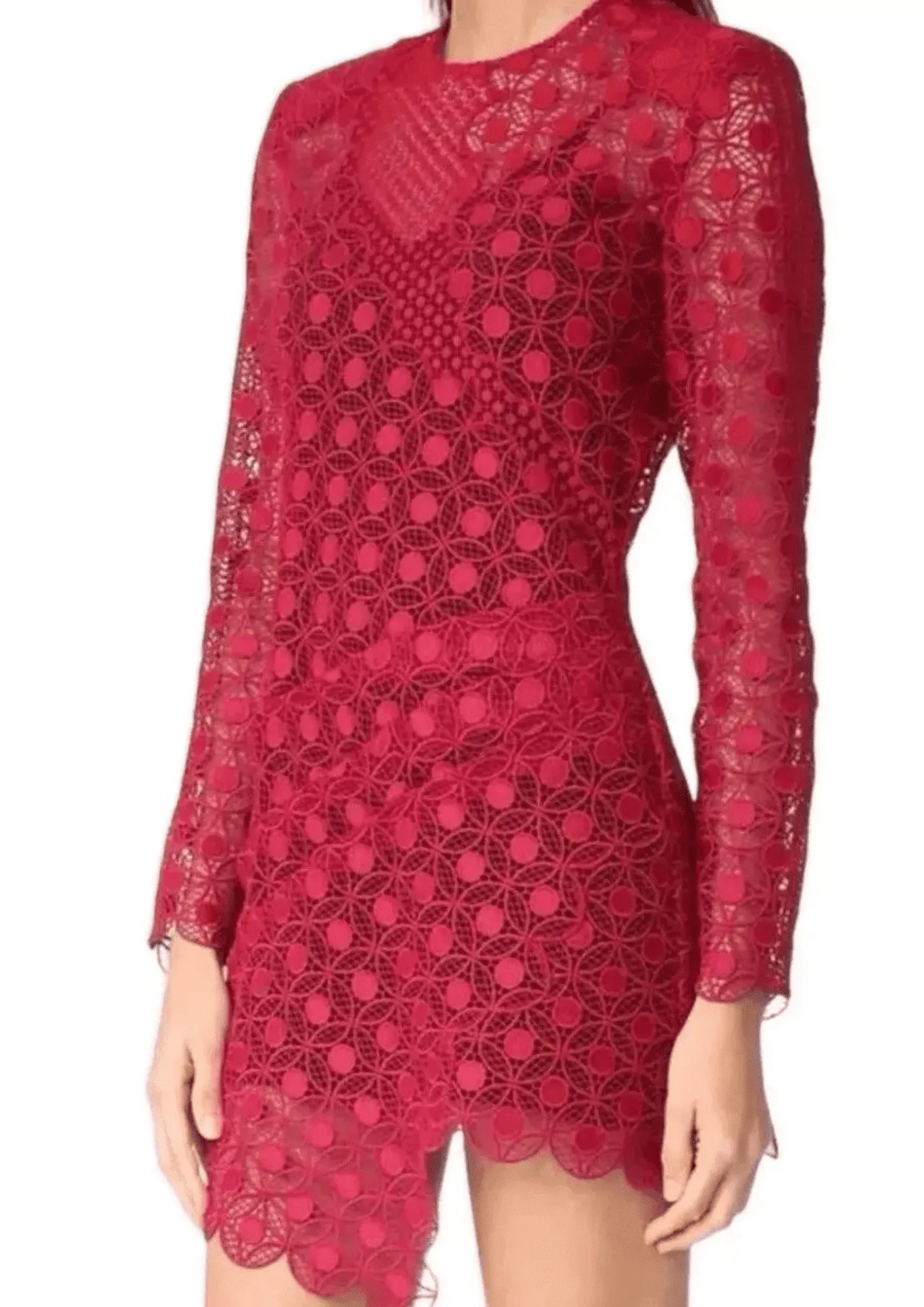 SELF-PORTRAIT - Red Asymmetric Party Cocktail Mini Lace