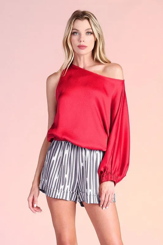 Sexy Shoulder Satin Top (Pick Color)
