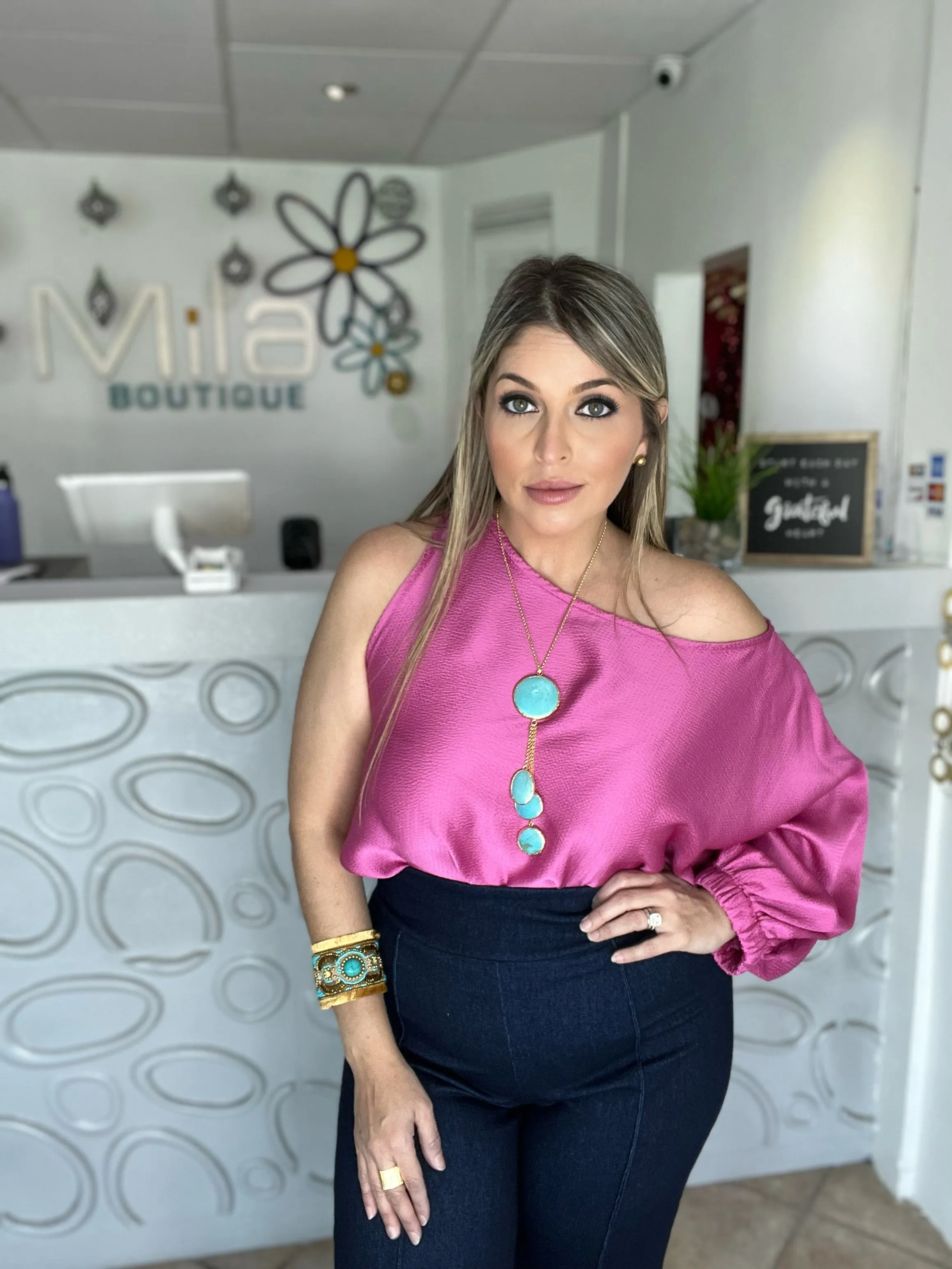 Sexy Shoulder Satin Top (Pick Color)