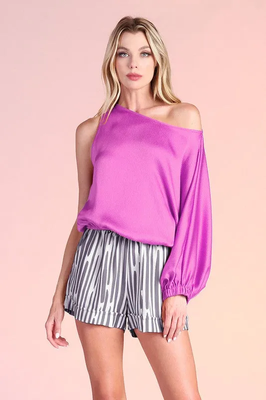 Sexy Shoulder Satin Top (Pick Color)