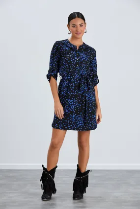 Shirt Mini Dress in Black/Blue heart print