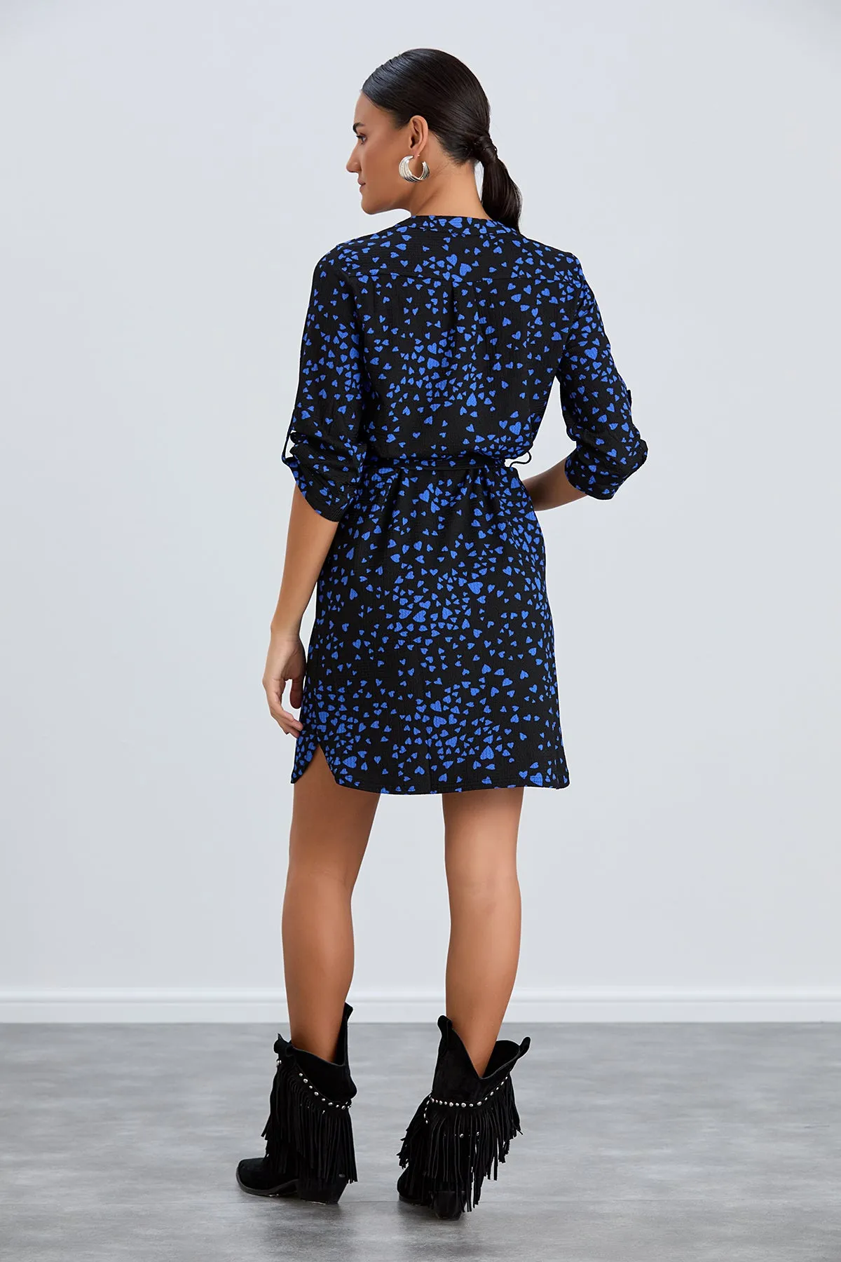Shirt Mini Dress in Black/Blue heart print