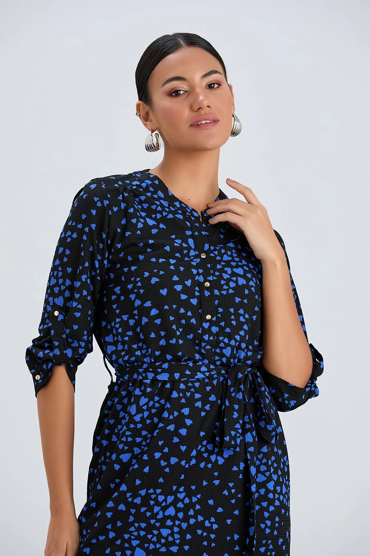 Shirt Mini Dress in Black/Blue heart print