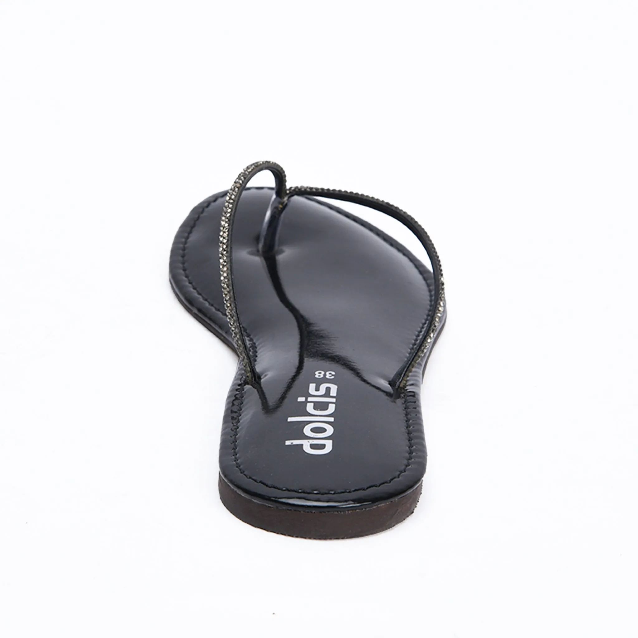 Sleek Black Patent Leather Flip Flops | 717R-C