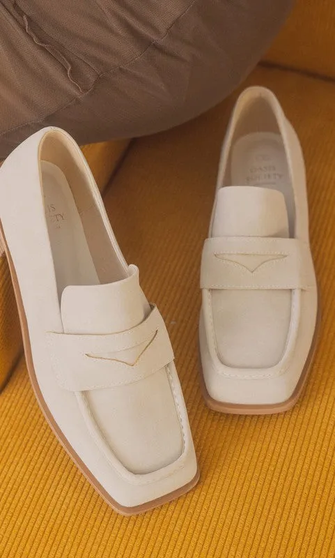 Sleek Suede Square-Toe Loafers