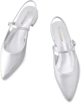 Slingback Flats for Women Mesh Gauze Pointed Toe Low Heels with Buckle Ankle Strap Dress Shoes