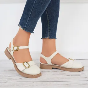 Sohiwoo Closed Toe Slingback Flats Low Heel Ankle Strap Sandals