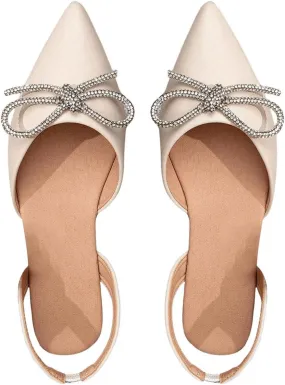 SweatyRocks Women's Rhinestone Pointed Toe Flats Sparkly Bow Decor Flats Dress Shoes