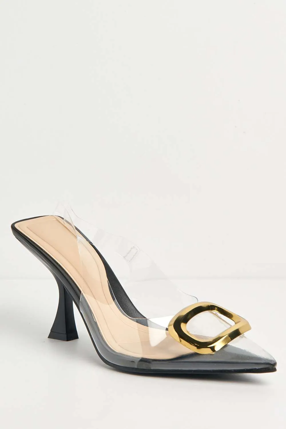 Veronica Buckle Detail Perspex Sling Back Court Shoes in Black
