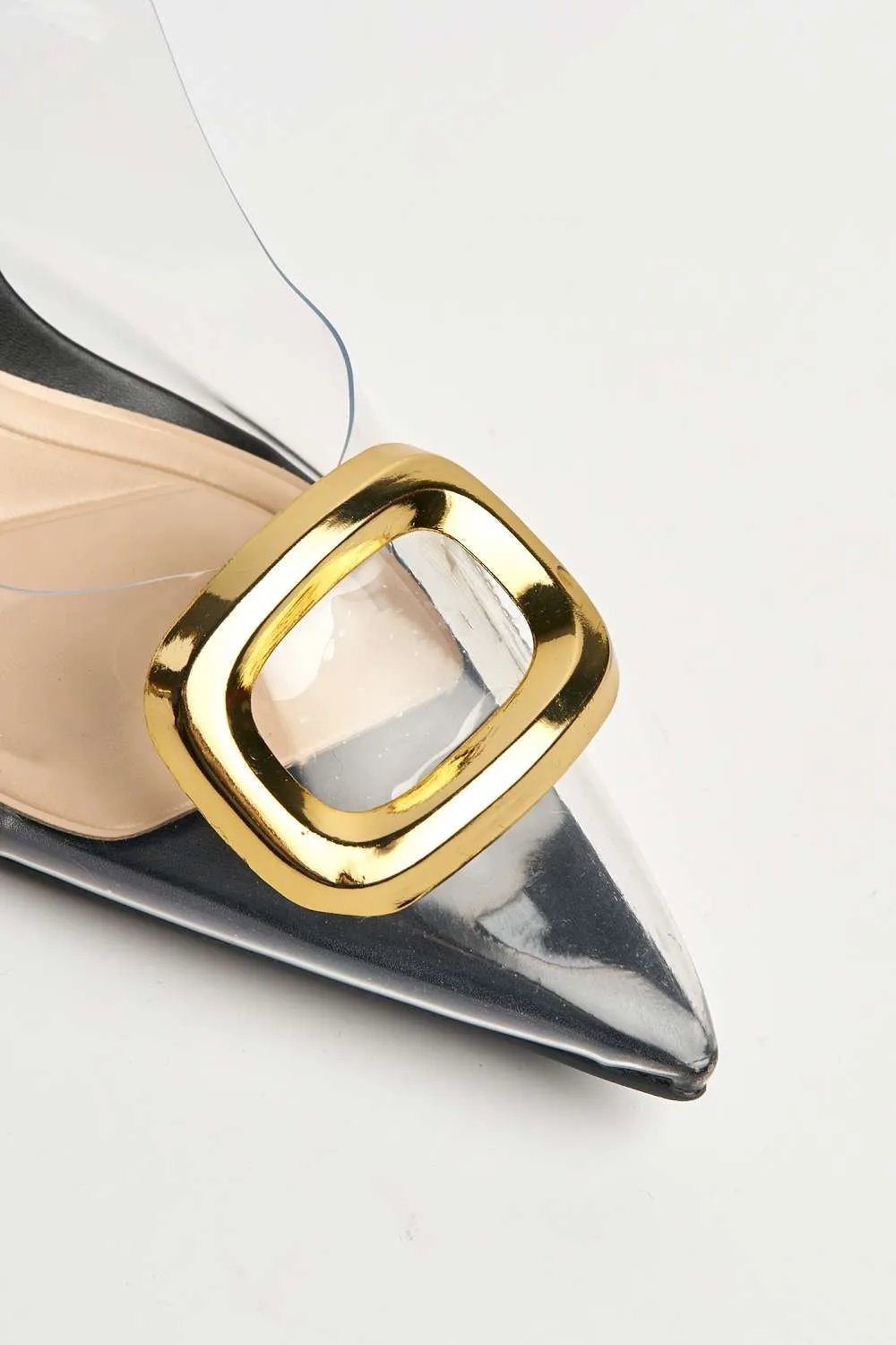 Veronica Buckle Detail Perspex Sling Back Court Shoes in Black